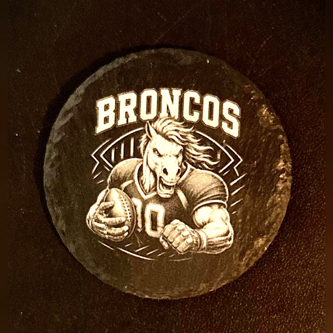 Broncos engraved slate coaster