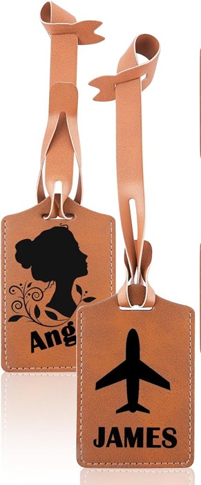 Personalized leather backpack and luggage tags